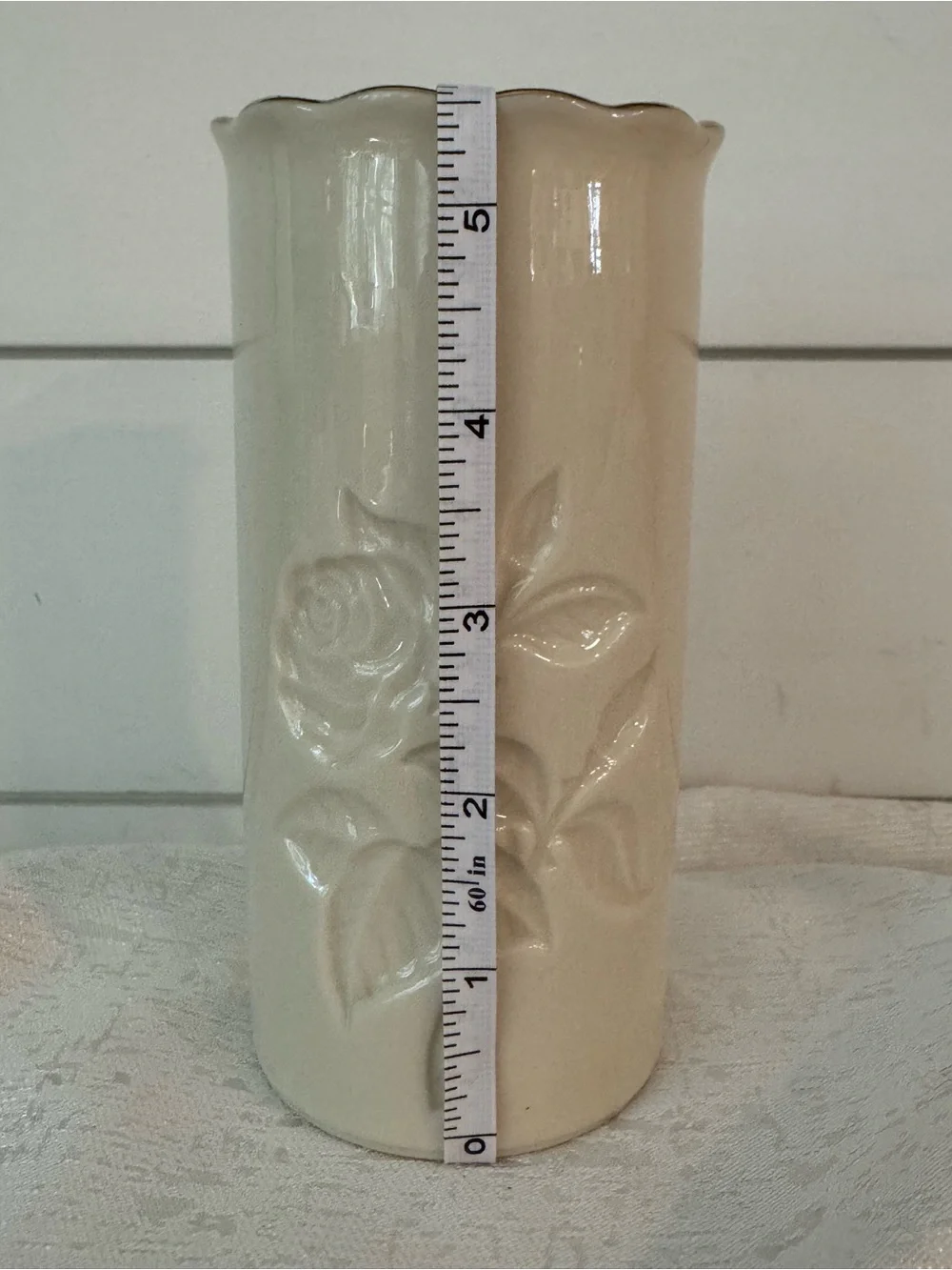 Lenox Cream Floral Embossed Ceramic Vase